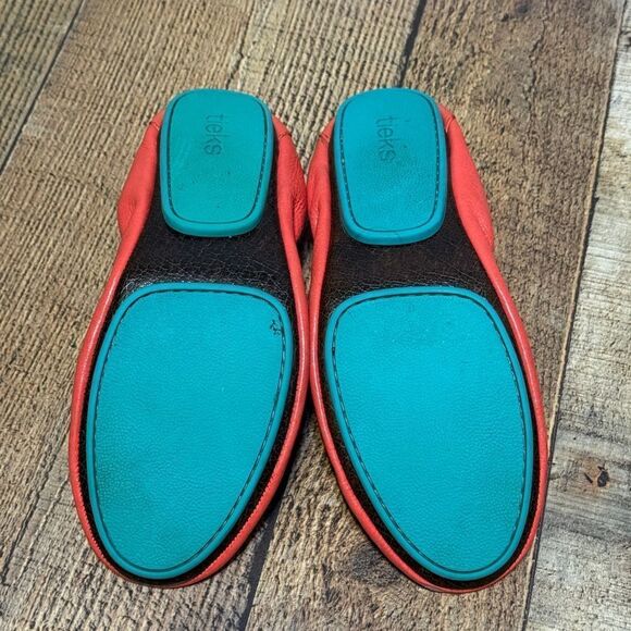 TIEKS by Gavrieli Poppy Orange Coral Leather Ballet Flats Foldable Slip On 6 - Picture 5 of 10